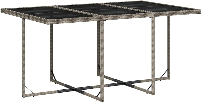 11 Piece Garden Dining Set with Cushions Grey Poly Rattan Outdoor Patio Furniture Table Chairs Stools Tempered Glass UV Resistant Foldable Storage 110 kg