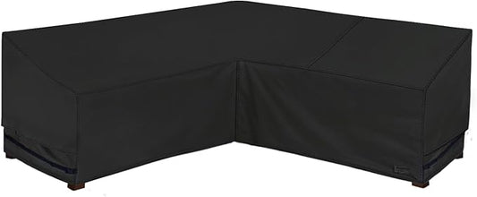 NettyPro Outdoor Sectional Sofa Cover 92 Inch, 600D Heavy Duty Waterproof Patio Lawn Furniture V-Shaped Lounge Set Couch Cover, Black