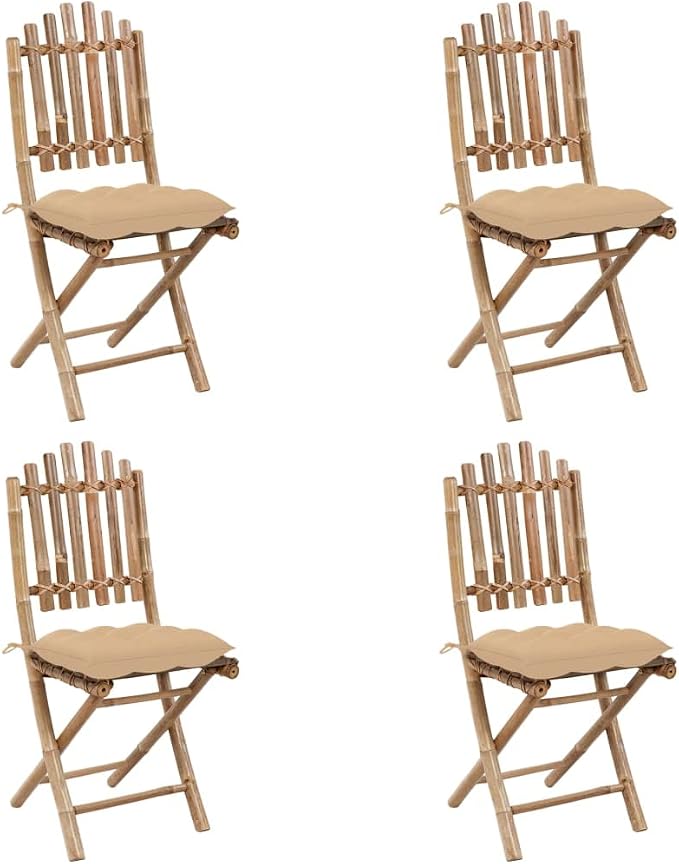 5 Piece Folding Bamboo Patio Dining Set with Cushions for Outdoor Use