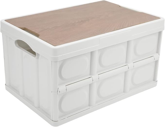 ZJchao 30L Duty Outdoor Storage Box with Detachable Wood Panel Locking Lid for Camping Deck Garden Use