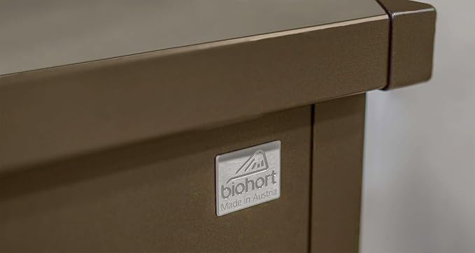 Biohort LeisureTime 210 Gallon Metal Deck Box, Bronze | 71 L x 31 W x 27.9 H, Durable Large Outdoor Storage, Locking, Waterproof, Soft Close, Tools, Cushions, Pool, 20 Year Warranty