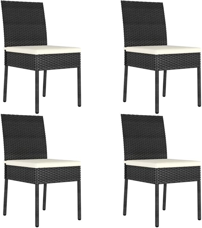 Afuera Living 5-Piece Outdoor Patio Dining Set, Black/Cream Poly Rattan, Powder-Coated Steel Frame, Glass Tabletop, Cushioned Chairs, Weather-Resistant, Modern Garden Furniture for Terrace or Balcony