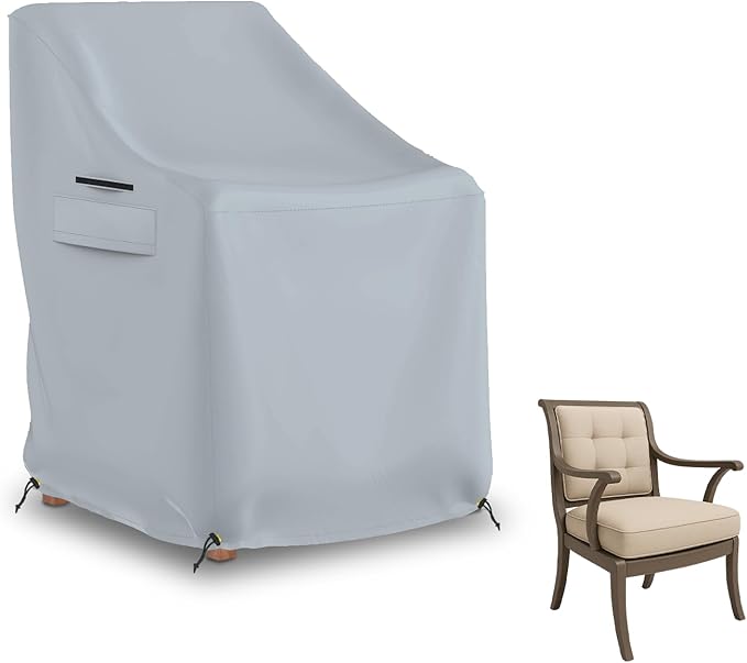 Seal Skin Covers Patio Chair Cover for Outdoor Furniture, Waterproof Heavy Duty Fabric, Large Lawn Chair Cover with Drawstring, Push Clips, Air Vent (Gray, 38" W x 31" D x 29"H x 13"FH)
