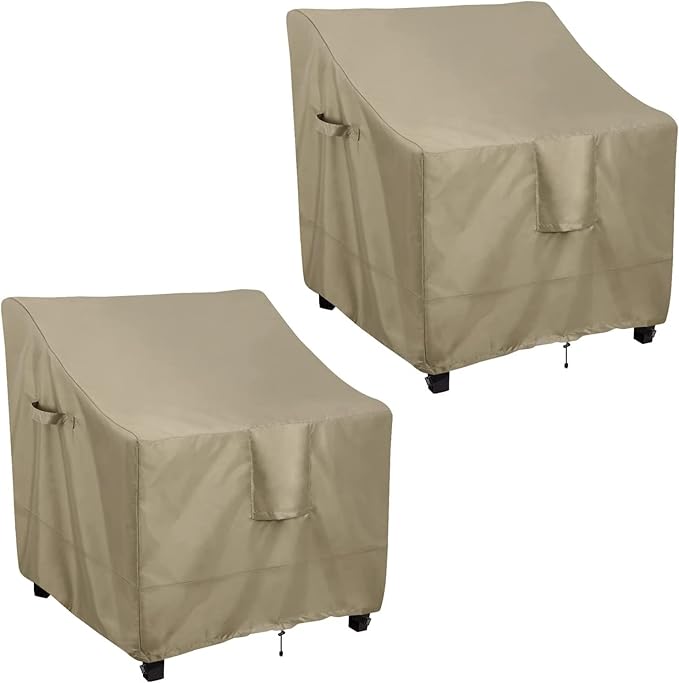 OutdoorLines Outdoor Waterproof Furniture Chair Cover - UV-Resistant Patio Lawn Chair Covers for Outdoor Furniture Windproof Heavy Duty Chair Covering, 2 Packs, 28Wx30Dx31H Inches, Camel