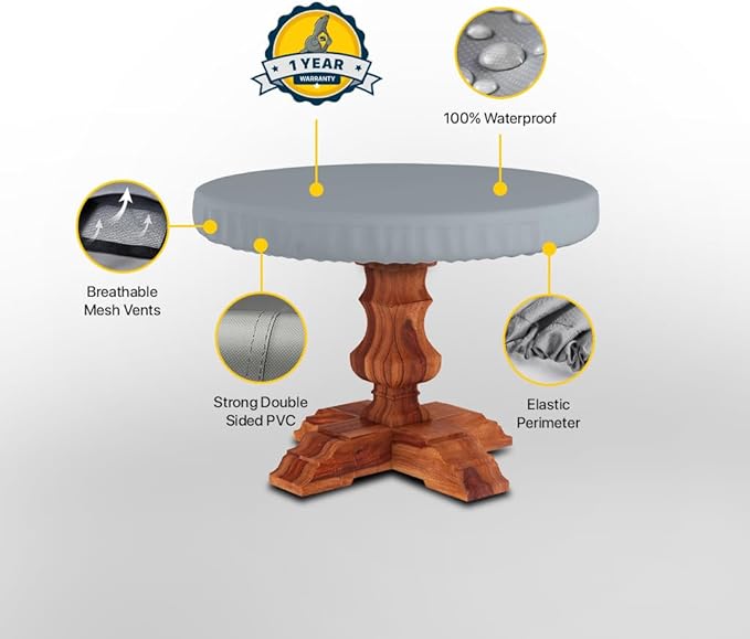 Seal Skin Covers Outdoor Round Table Top Cover, Heavy-Duty Elite PVC Waterproof & UV-Resistant Material, All-Weather Protection for Patio Furniture (Gray, 36"Dia x 4"H)