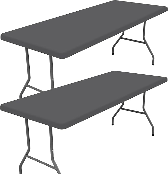 Moosfor Spandex 6 Foot Rectangle Table Cloth 2 Pack, Elastic Fitted Tablecloths for Picnic, Stretch Washable Patio Table Cover for Outdoor, Camping, Banquet and Parties (Dark Grey, 30"x72")