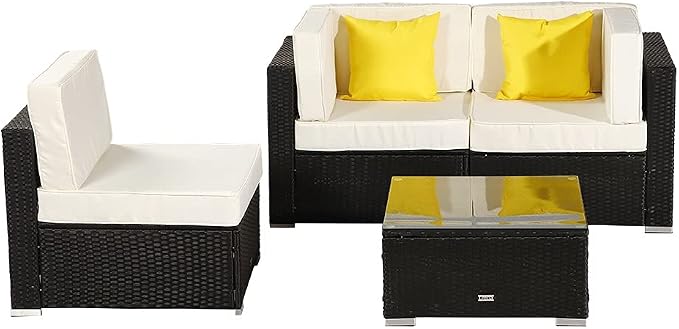 Furniture Set 4 Pieces PE Wicker Rattan Corner Sofa US Warehouse in Stock