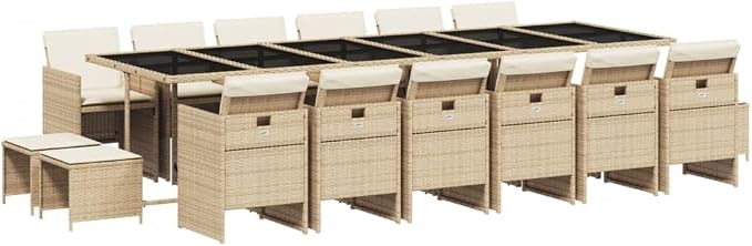 17 Piece PE Rattan Patio Dining Set, Foldable Cube Table and Chairs with Cushions, Space-Saving Outdoor Garden Furniture for Backyard and Patio, Beige and Black