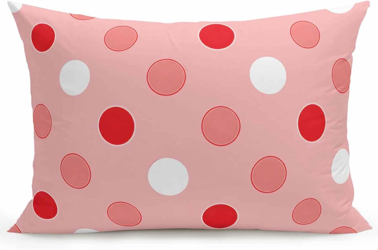 Waterproof Outdoor Pillow 1 Pack Red Polka Dots Decorative Throw Pillows Cover & Insert 20x12 Inch Lumbar Pillowcase Funny Circles Spots Pillows for Couch Sofa Bed Patio Furniture Indoor Outdoor