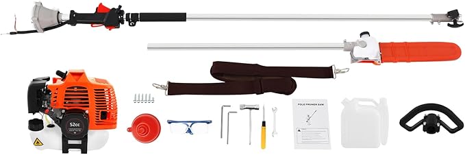 LOYALHEARTDY Pole Chainsaw 52CC 2-stroke Gasoline Pole Chainsaw, 9.5Ft Long Reach Tree Trimmer Tree Pruner Saw Gas Powered Tree Trimmer Pole Chainsaw Pruner Tree Pruner Gas Power