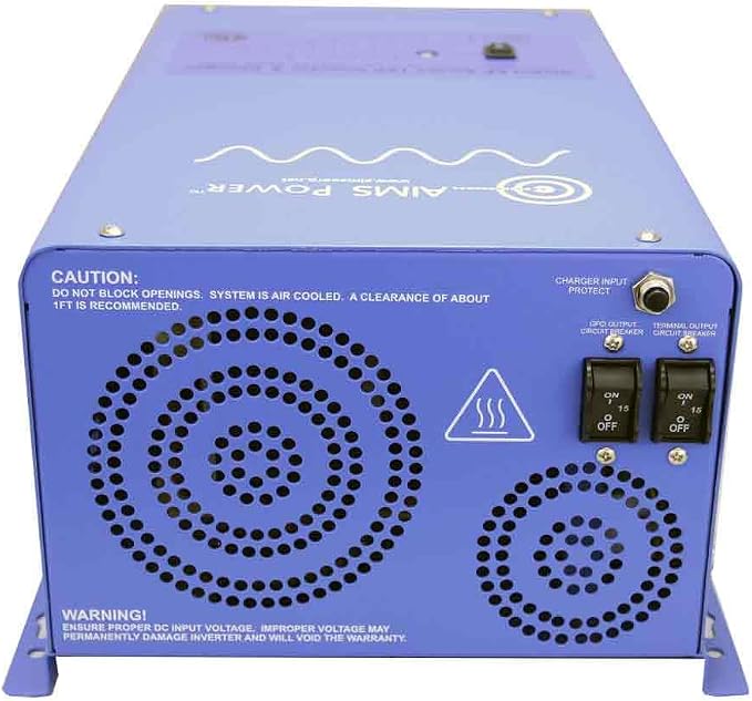 AIMS Power 1500 Watt 12 VDC Pure Sine Inverter Charger 120 VAC Output 50A Charger 30A Transfer Switch ETL Cert to UL458 Standards PICOGLF15W12V120V