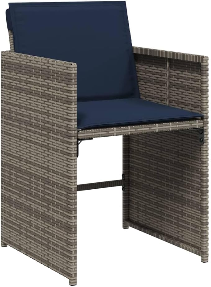 5 Piece Garden Dining Set with Cushions Grey Poly Rattan Outdoor Patio Furniture Table and 4 Folding Chairs with Removable Washable Cushion Covers UV Resistant Tempered Glass Top for Backyard