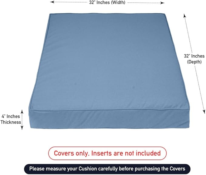 Covers & All Square Outdoor Cushion Covers for Patio Furniture Sets, Water, Tear & UV Resistant Polyester Cushion Slipcover with Zippers (Pack of 2) (32" L x 32" W x 4" Thick, Sky Blue)