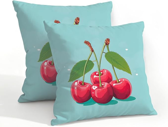 20x20 Inch Outdoor Pillow Covers Set of 2 Waterproof Throw Pillow Covers Decorative Couch Cushion Covers Cherry Cute Square Pillowcases Protectors for Patio Garden Sofa