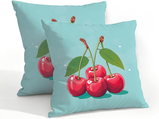 20x20 Inch Outdoor Pillow Covers Set of 2 Waterproof Throw Pillow Covers Decorative Couch Cushion Covers Cherry Cute Square Pillowcases Protectors for Patio Garden Sofa