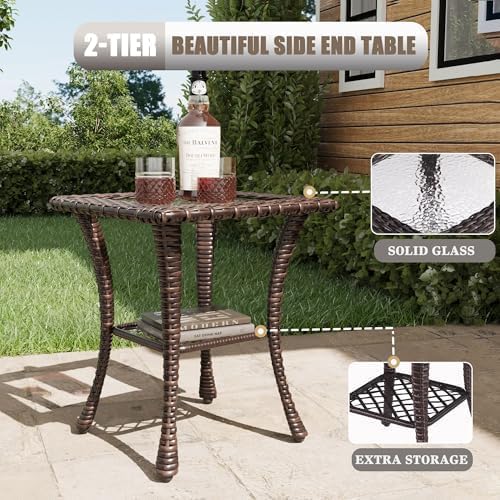 LayinSun 9 Piece Wicker Patio Furniture Set, Classis Outdoor Conversation 360 Degree Swivel Chairs Set with Coffee Table