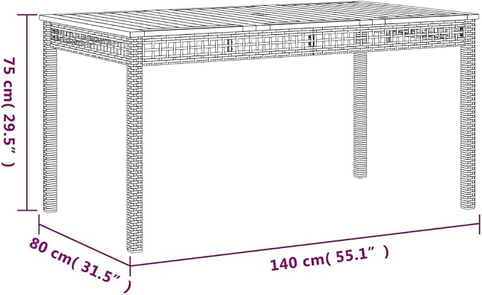 5 Piece Patio Dining Set, Outdoor PE Rattan Dining Table and 4 Chairs with Dark Gray Cushions, Solid Acacia Wood Tabletop and Umbrella Hole for Garden Backyard