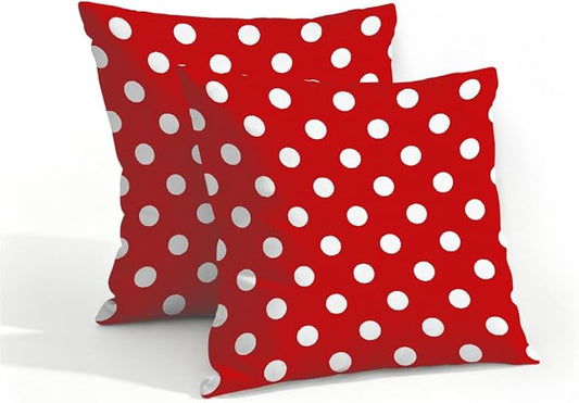 16x16 Inch Outdoor Pillow Covers Set of 2 Waterproof Throw Pillow Covers Decorative Couch Cushion Covers Red Polka Dot Square Pillowcases Protectors for Patio Garden Sofa