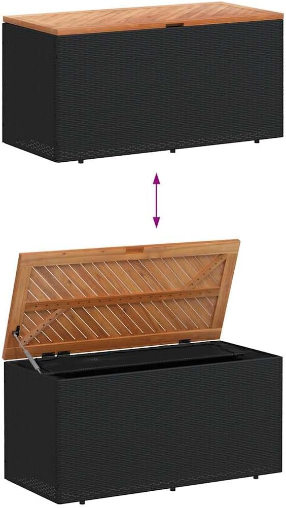 43.3"x19.7"x21.3" Black Outdoor Deck Storage Box, Poly Rattan Patio Garden Cushion Chest with Gas Spring Lid, Weather-Resistant Container for Balcony & Porch