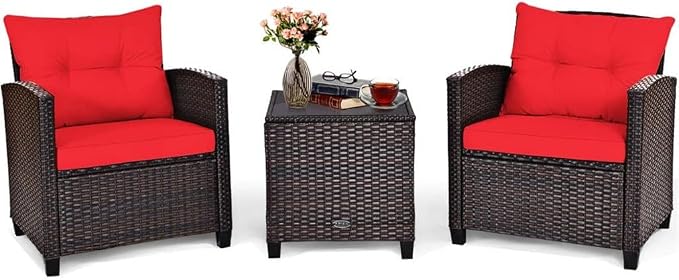 3PCS Patio Rattan Furniture Set Cushioned Conversation Sofa Coffee Table for Your Outdoor Space(E)