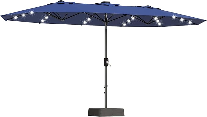 GAOMON 15FT Oversized Double-Sided Patio Umbrella with Base, Solar LED Lights 36PCS, Heavy-Duty Fade-Proof Canopy Outdoor Shade for Backyard, Poolside & Deck