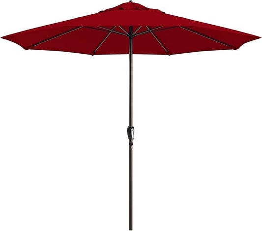 California Umbrella 8-Year Protection 9 Ft Outdoor Patio Umbrella, Solstice Fade-Resistant Fabric, Auto-Tilt, Heavy Duty Aluminum Frame, 8 Reinforced Ribs for Pool or Deck, Bronze Pole, Red