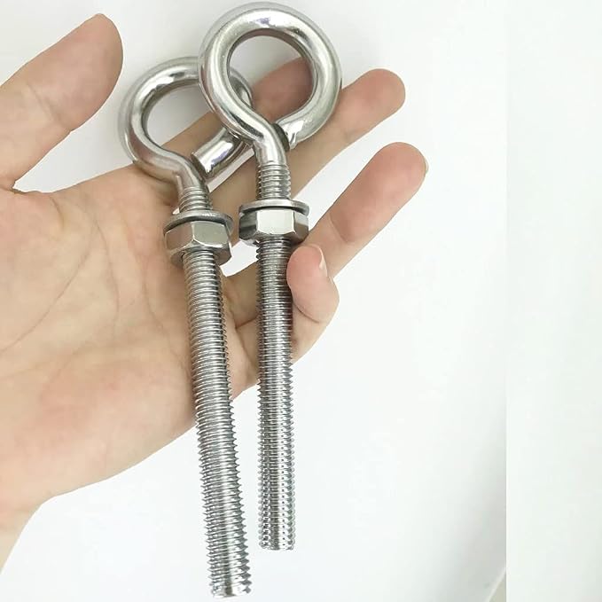 Hammock Hooks, 2 Pack M10 Stainless Steel Eye Bolt 4" Heavy Duty Eyebolt Eyelet Screws with Washer and Nuts for Yoga Hammock Swing Chair Indoor Outdoor, Long Shank Thread Length 100mm