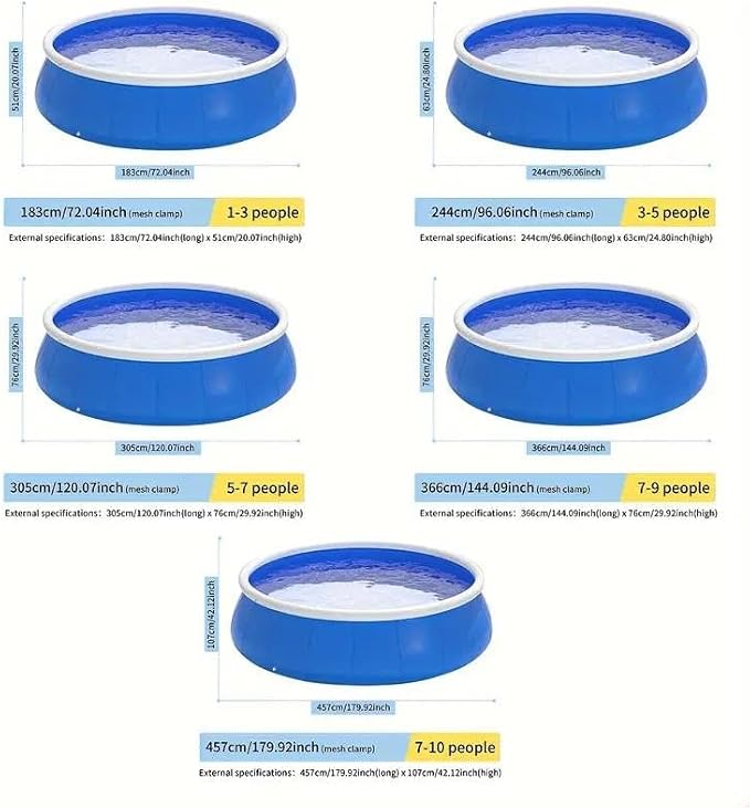 6FT Inflatable Swimming Pool, PVC Above Ground Family Pool, Blue | Durable PVC Construction, Quick Setup, Foldable Design, Ideal for Backyard Summer Fun