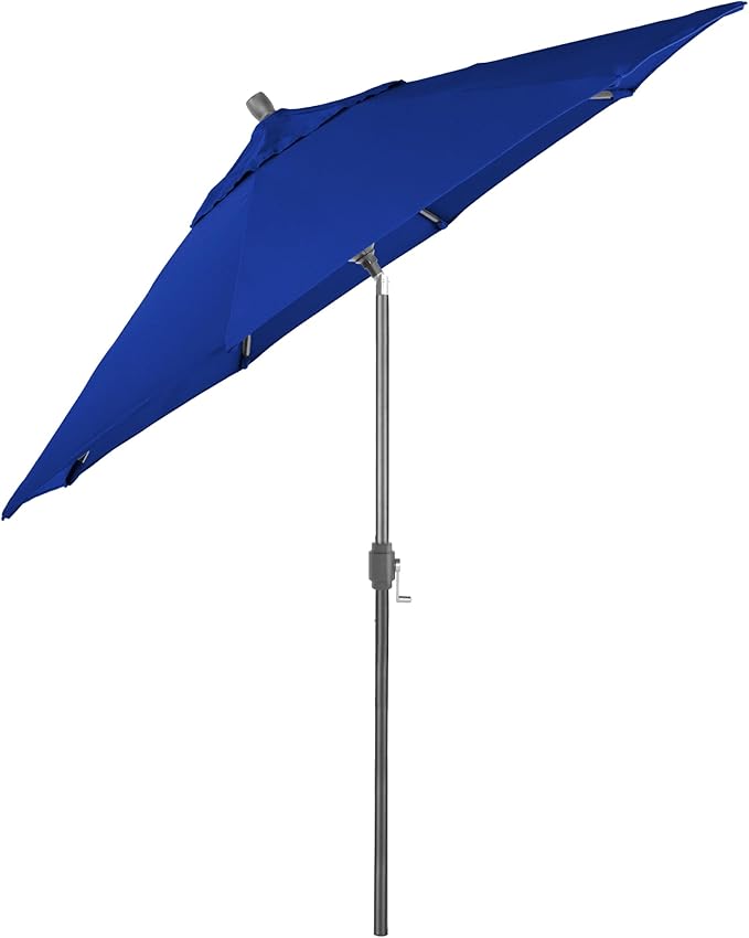 California Umbrella 12-Year-Non-Fading, 9Ft Premium Sunbrella Patio Umbrella, Hand-Crank, Button-Tilt, Gray Frame, True Blue Fabric