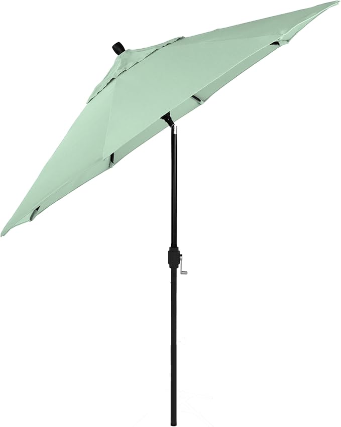 California Umbrella 12-Year-Non-Fading, 9Ft Premium Sunbrella Patio Umbrella, Hand-Crank, Button-Tilt, Black Frame, Spa Fabric