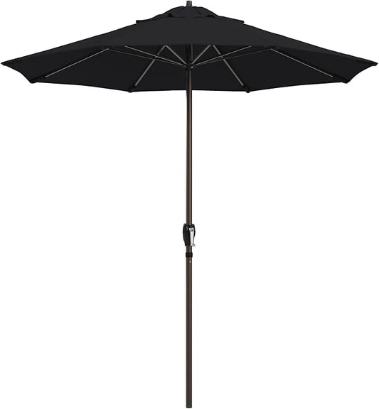 California Umbrella 12-Year Protection 7.5-Ft Outdoor Patio Umbrella, Sunbrella Fade-Resistant Fabric, Auto-Tilt, Heavy Duty Aluminum Frame, 8 Reinforced Ribs for Pool or Deck, Bronze Pole, Black