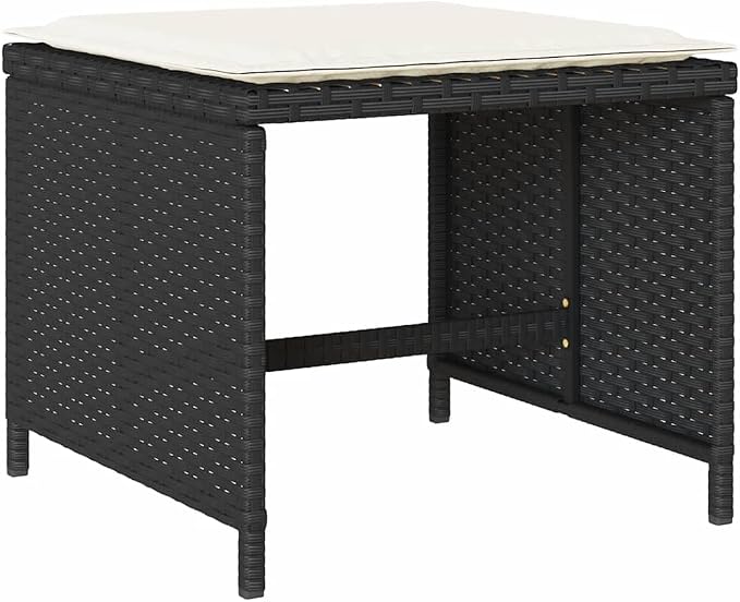 9-Piece Garden Dining Set with Rectangular Poly Rattan Table, Black and Cream White High-Back Chairs and Stools for Outdoor Patio