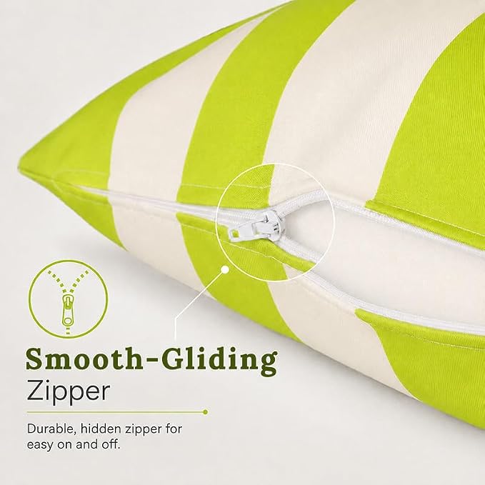 Pack of 2 Outdoor Waterproof Striped Pillow Covers Decorative Throw Covers | 18x18,Green Yellow Garden Cushion Covers, Farmhouse Pillowcases for Couch Sofa Patio Tent Balcony