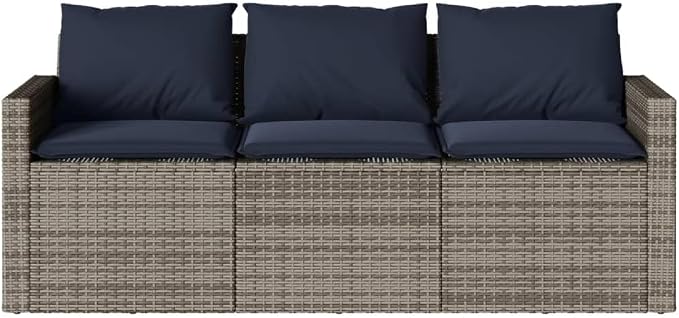 Garden Dining Set Grey Poly Rattan 3-Seater Sofa Outdoor Patio Furniture Set with Washable Cushions and Steel Frame Rectangular Table Couch for Backyard Deck Balcony