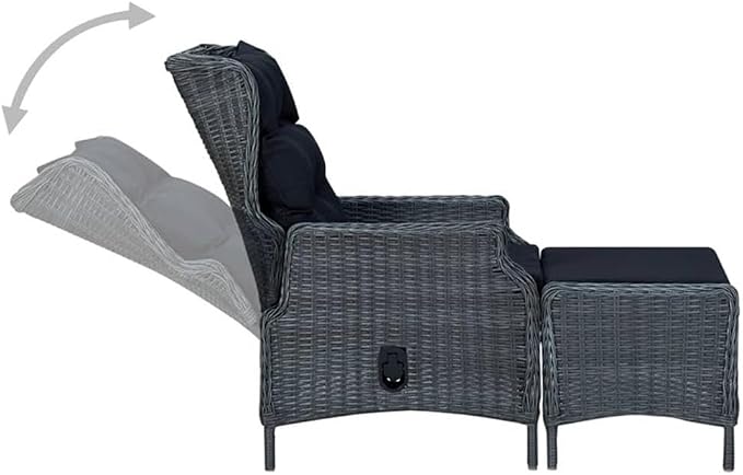 BOWERY HILL 7-Piece Patio Dining Set, Solid Acacia Wood Table with PE Rattan Chairs, Oiled Finish, Waterproof Cushions, Dark Gray/Black, Modern Style Outdoor Furniture for Garden or Terrace