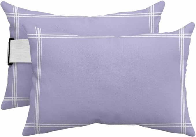 Chaise Lounge Chair Pillow with Strap & Insert Lavender Purple Outdoor Recliner Head Pillow Pack of 2 Solid Color Waterproof Headrest Patio Lumbar Pillow for Beach Pool Office Chair 11x16 Inch