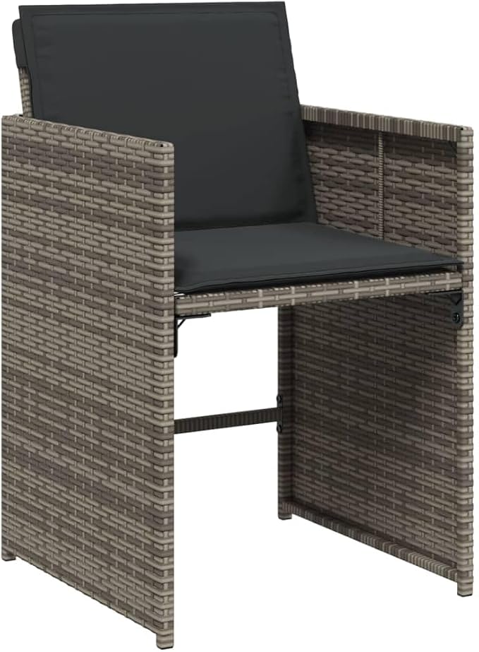 13 Piece Outdoor Patio Dining Set with Cushions Gray Poly Rattan Folding Chairs Acacia Wood Table for Backyard Garden
