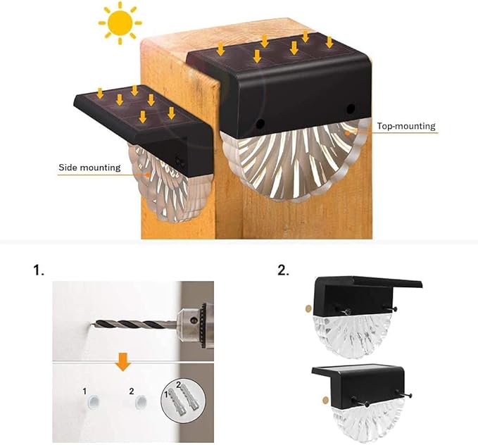 BUNEE Solar Deck Lights Outdoor - 6 Pack Solar Fence Lights Waterproof Solar Stair Lights Outdoor Solar Lights Decor for Backyard Fence Steps Stairs Railing Garden Patio Pathway Outside