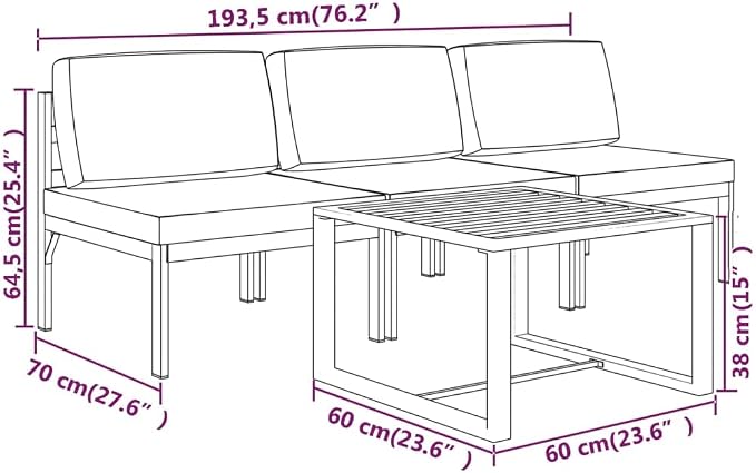 4 Piece Patio Lounge Set, Modular Aluminum Outdoor Furniture Sectional Sofa with Cushions and Accent Table for Backyard, Garden, Deck, Anthracite