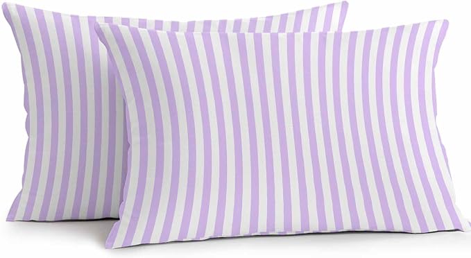 Lumbar Pillow Covers 20x12 Inch Set of 2, Purple White Stripe Waterproof Outdoor Cushion Covers, Modern Minimalist Geometric Striped Decorative Pillowcases for Couch, Sofa, Bed, Garden, Patio