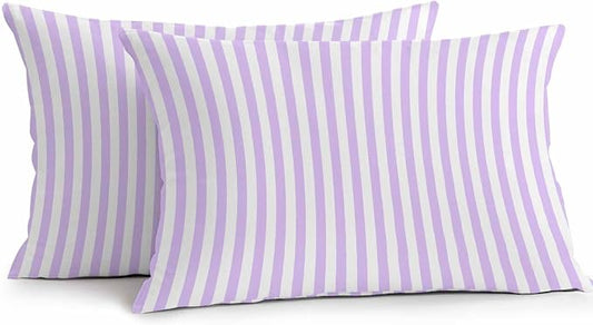 Lumbar Pillow Covers 20x12 Inch Set of 2, Purple White Stripe Waterproof Outdoor Cushion Covers, Modern Minimalist Geometric Striped Decorative Pillowcases for Couch, Sofa, Bed, Garden, Patio