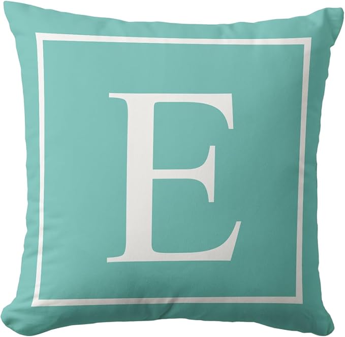 Monogram Initial Lake Blue Outdoor Pillow Covers 16 x 16inches Decorative Pillow Case for Sofa Couch Bed (Pillow Insert Not Include)