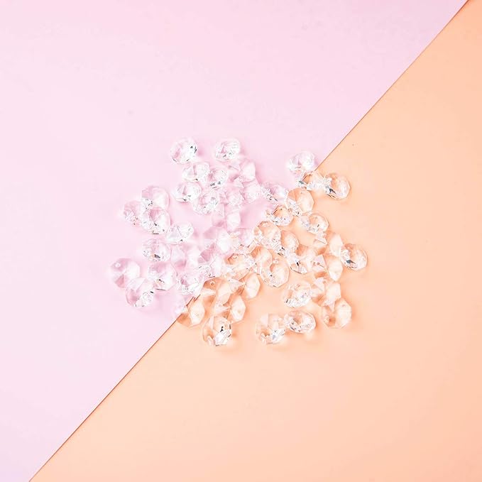 LONGWIN Lot 100pcs Clear Glass Octagon Beads for Crystal Chandelier Parts Replacement DIY Lamp Hanging Pendant Suncatcher