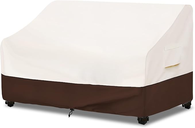 Bitubi Waterproof Patio Sofa Cover, Heavy Duty 2-Seater Outdoor Couch Cover Size Up to 58W x 32.5D x 31H Inches, Lawn Patio Furniture Covers with Air Vent (Brown)