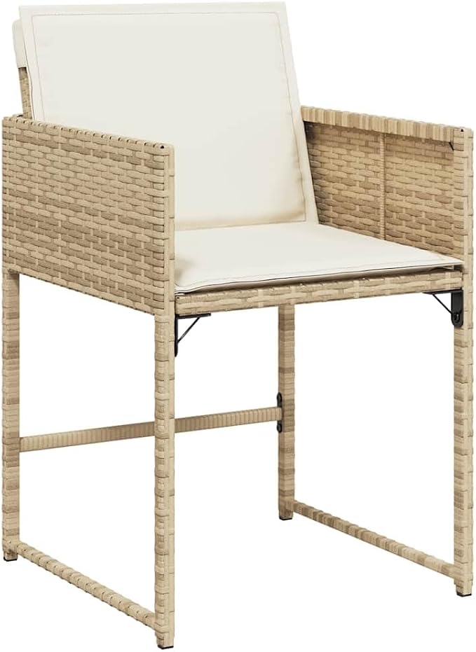 8-Seater Garden Dining Set, Foldable Cube Patio Furniture, Beige PE Rattan and Wood Outdoor Table and Chair Collection for Backyard