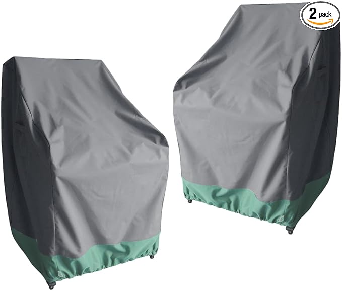 Patio Chair Covers-Durable and Waterproof Outdoor Chairs Cover, Outdoor Rocking Chair Cover 2 Pack - 26W x 28D x 37.5H inch Grey & Light Green