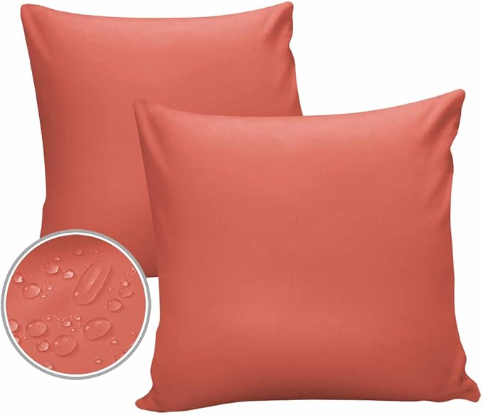 Outdoor Waterproof Throw Pillow Covers Set of 2 Coral Red Pillowcases 20x20 Inches Gradient Gradual Color Patio Decorative Pillows Cushion Case Patio Pillows for Couch Bed Chair Garden