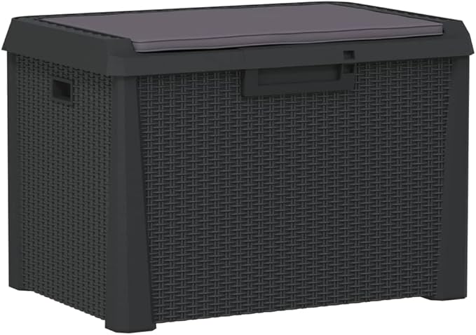 Garden Storage Box Anthracite Polypropylene 125 Liter Outdoor Deck Box and Patio Bench for Cushions Tools and Garden Supplies Rectangular Storage Chest 28.7 x 28.7 x 19.5 Inches