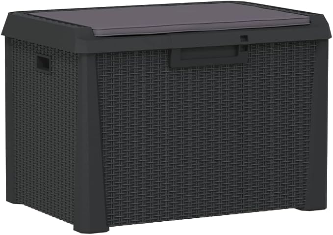 33 Gallon Anthracite PP Garden Storage Box with Seat Cushion, Outdoor Patio Storage Chest for Cushions and Blankets, Gas-Lift Design
