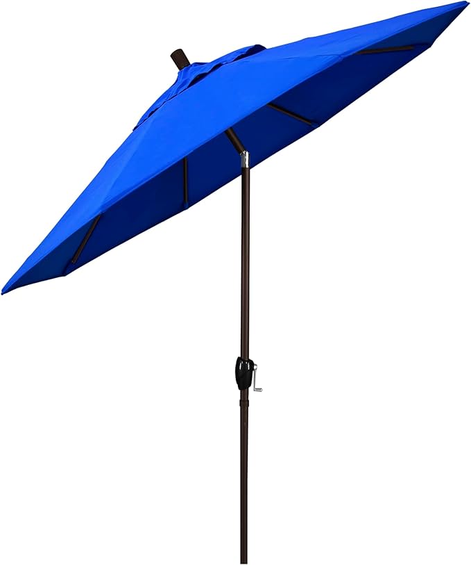 California Umbrella 7.5' Round Aluminum Market Umbrella, Crank Lift, Push Button Tilt, Bronze Pole, Sunbrella Pacific Blue